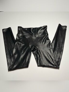 SPANX Faux Leather Leggings By Sara Blakely High Rise Black Skinny Size Medium